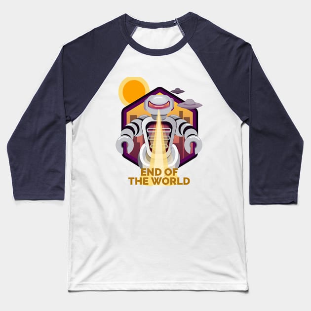 Retro Killer robot end of the world Baseball T-Shirt by inkonfiremx